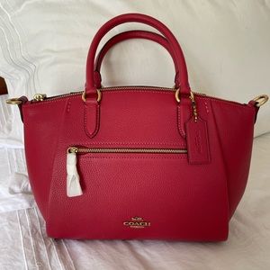 NWT COACH ELISE Pebbled Leather Handbag in Red Apple 🍎 Brushed gold hardware